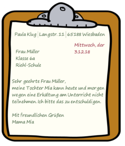 Entschuldigung für die Schule