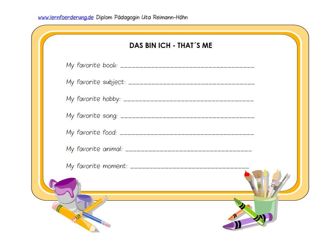 Steckbrief Vorlage Englisch