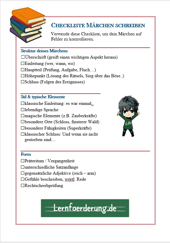 Klassenarbeit Ein Märchen Weiterschreiben Arbeitsblätter Pdf Das Märchen Merkblatt | Create WebQuest
